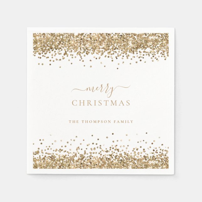Serviette En Papier Glam Gold Parties scintillant Nom blanc Joyeux Noë (Devant)