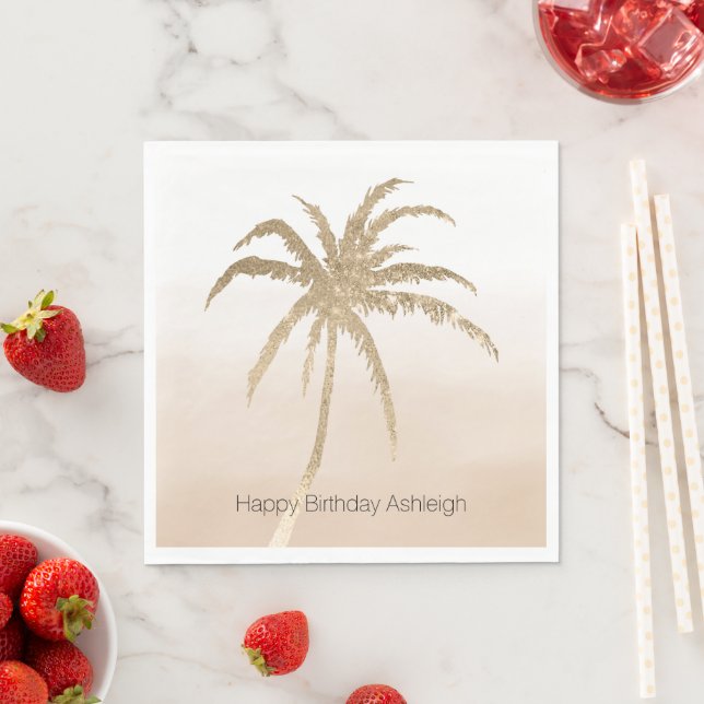Serviette En Papier Glam Gold Tropical Palm Tree Ombre (En situation)