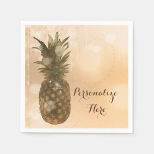 Serviette En Papier Glam Golden Fête Tropicale Élégante au Ananas