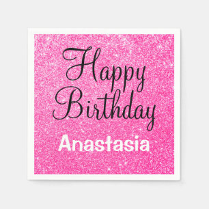 Serviette En Papier Glam Happy Birthday Hot Pink Parties scintillant N