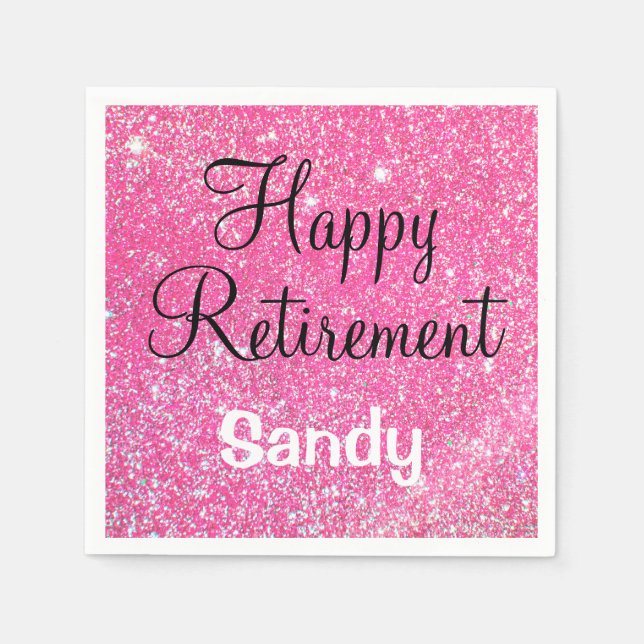 Serviette En Papier Glam Happy Retirement Hot rose Parties scintillant (Devant)