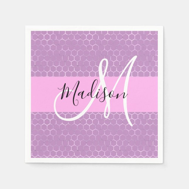 Serviette En Papier Glam Lilac Metallic rose Honeycomb Nom (Devant)