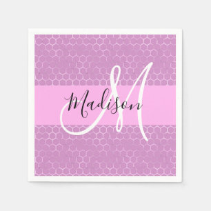 Serviette En Papier Glam Lilas Métallisé Rose Nid d'abeille Monogramme