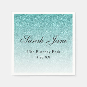Serviette En Papier Glam Parties scintillant bleu Aqua Personnalisé
