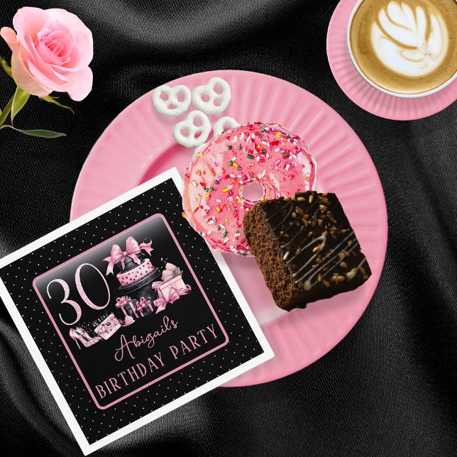 Serviette En Papier Glam Pink Black Fashion 30th Birthday Party (Glam Pink and Black French Couture Fashion 30th Birthday Party Paper Napkins)