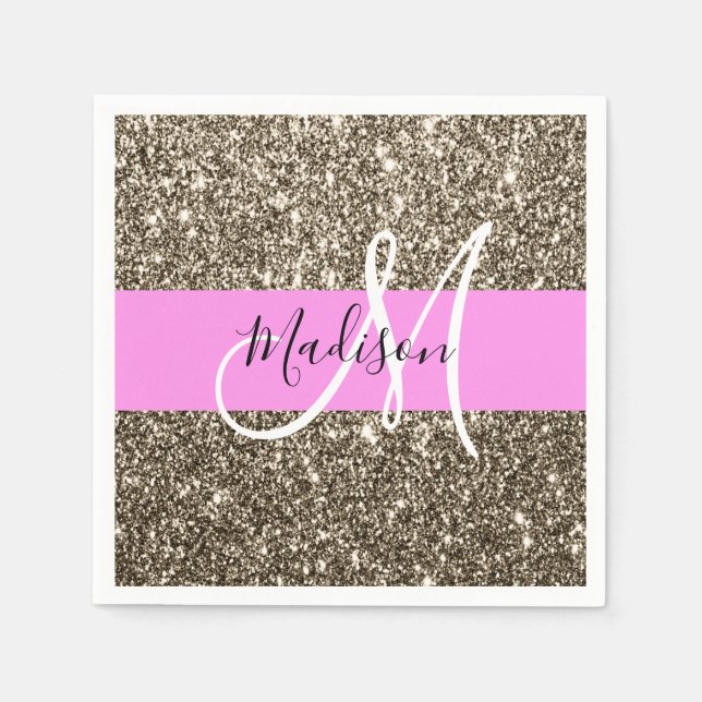 Serviette En Papier Glam Pink Champagne Gold Parties scintillant Étinc (Devant)