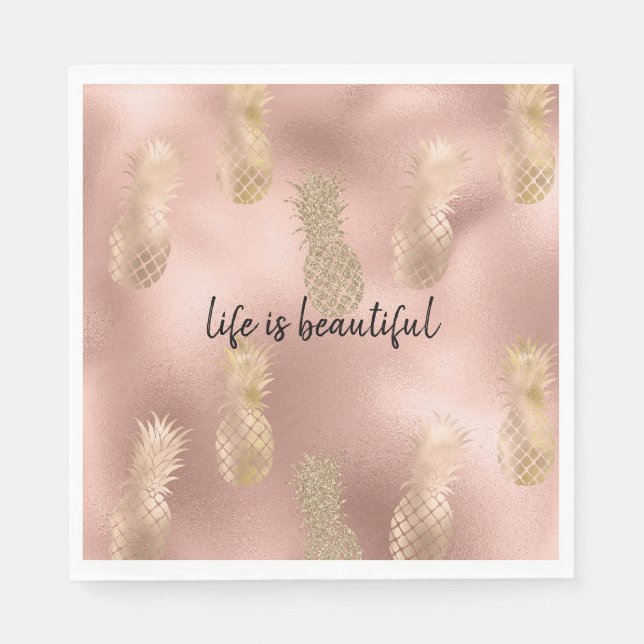 Serviette En Papier Glam Pink Gold Ananas (Devant)