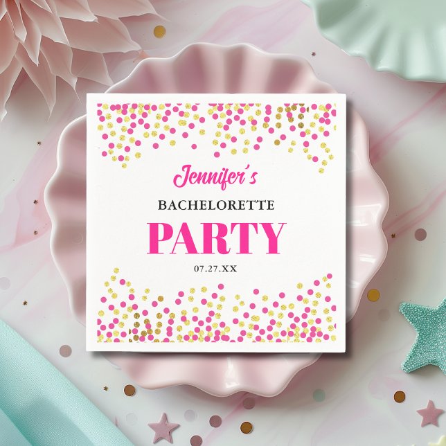 Serviette En Papier Glam Pink Gold Dots Bachelorette Party Paper (Créateur téléchargé)