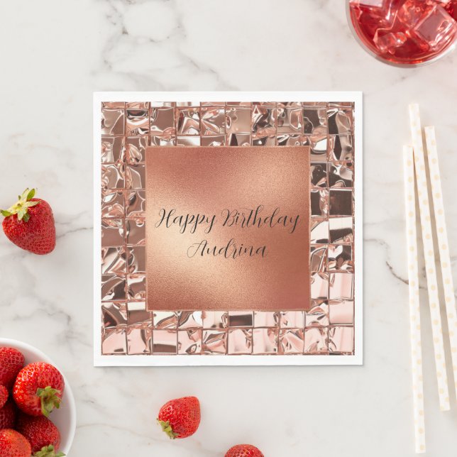 Serviette En Papier Glam Rose Gold Carrés Foil Look (En situation)