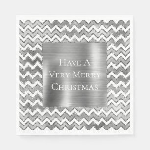 Serviette En Papier Glam Silver White Zigzag Stripes