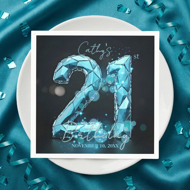 Serviette En Papier Glam Teal Blue Faceted Crystal 21st Birthday Party (Créateur téléchargé)