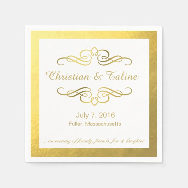 Serviette En Papier Glam Tourbillonnant Flourish Gold Outline Mariage (Devant)