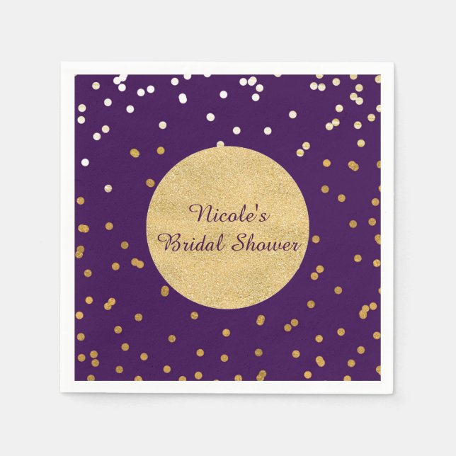Serviette En Papier Glam violet & Dots Confetti brillants or chic mode (Devant)