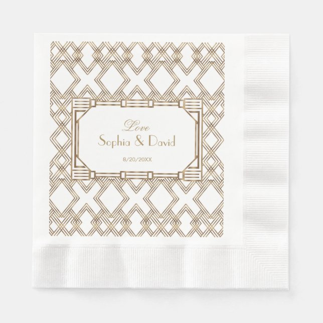 Serviette En Papier Glam White Gold Great Gatsby Mariage (Devant)