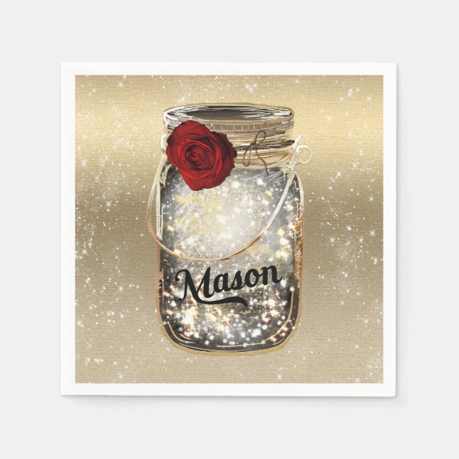 Serviette En Papier Glamme dorée Rouge Rose Mason Jar (Devant)