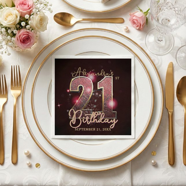 Serviette En Papier Glamorous 21st Birthday Rose Gold Pink Glitter (Créateur téléchargé)