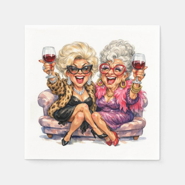Serviette En Papier Glamorous Old Ladies With Red Wine (Devant)