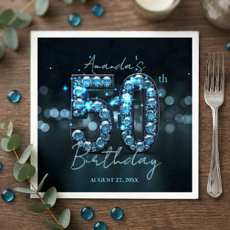Serviette En Papier Glamorous Sparkly Teal Blue Diamonds 50th Birthday