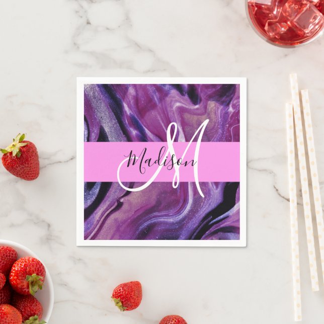 Serviette En Papier Glamour Abstrait Texture de scintillement violet M (En situation)