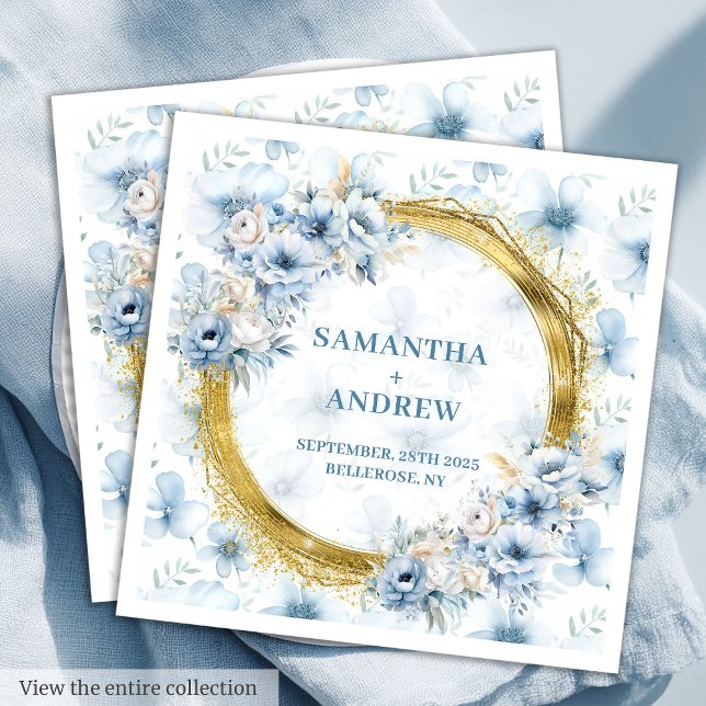 Serviette En Papier Glamour Bohemian Light Blue Gold Mariage Napkins (Glamorous Bohemian Light Blue Gold Wedding Napkins

)
