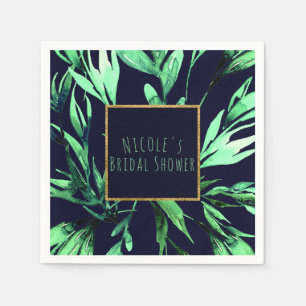 Serviette En Papier Glamour Botanique Aquarelle Bleu Vert Élégant Chic