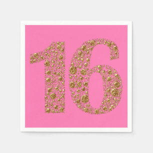 Serviette En Papier Glamour Doré 16 Seize 16ème Anniversaire TOUTE COU