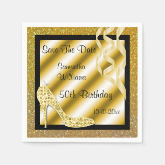 Serviette En Papier Glamour Gold Stiletto & Streamers 50e anniversaire