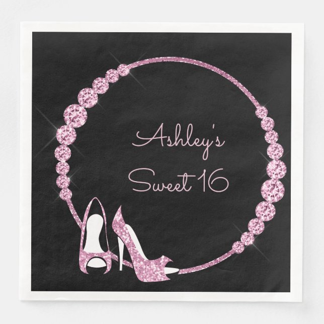 Serviette En Papier Glamour Pink Pumps & Diamonds Personnalisé (Devant)