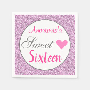 Serviette En Papier Glamour Rose Fushia Lilas Violet Pailleté Sweet Si