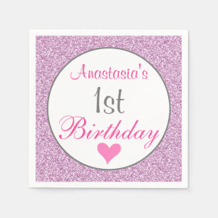 Serviette En Papier Glamour Rose Lilas Violet Pailleté 1er Anniversair