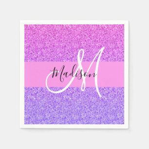 Serviette En Papier Glamour Violet Rose Paillettes Étincelles Dégradé