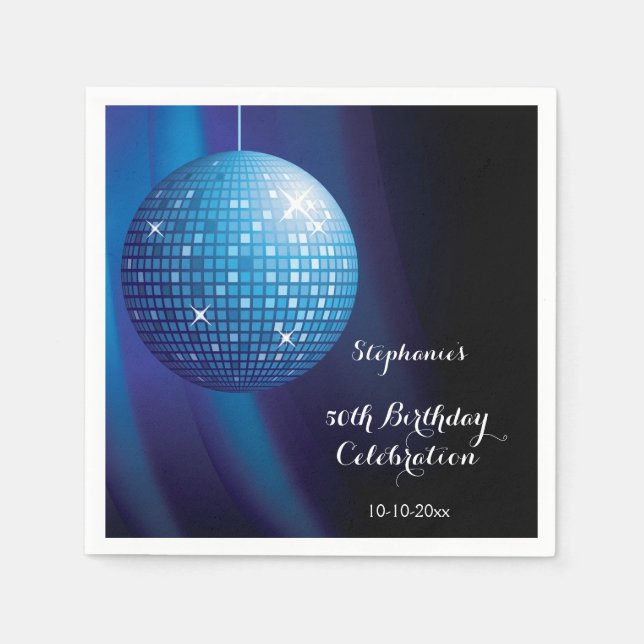 Serviette En Papier Glamourous 50e anniversaire Blue Party Disco Ball (Devant)