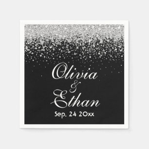 Serviette En Papier Glitter Sliver sur minuit noir