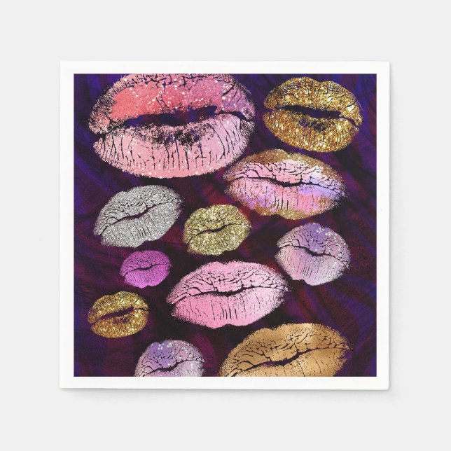 Serviette En Papier Glitter Sparkly Kiss Lips Beauté Maquillage Fête (Devant)