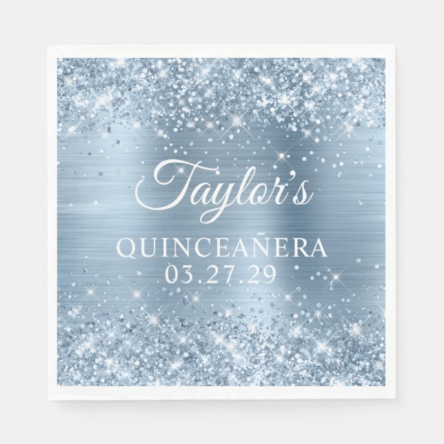 Serviette En Papier Glitterature bleu clair huile Quinceanera (Devant)