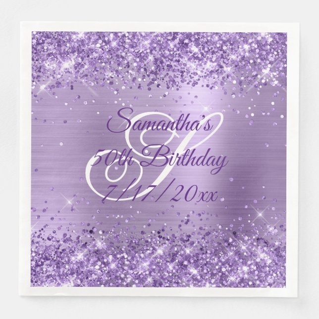 Serviette En Papier Glitterie Lumière violet 50e anniversaire (Devant)