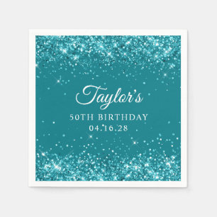 Serviette En Papier Glittert Dark Turquoise 50e anniversaire