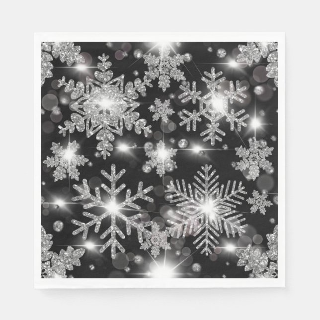 Serviette En Papier Glittery argent fêter motif de flocon de neige (Devant)
