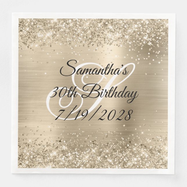 Serviette En Papier Glittery Champagne Foil Monogramme 30e anniversair (Devant)