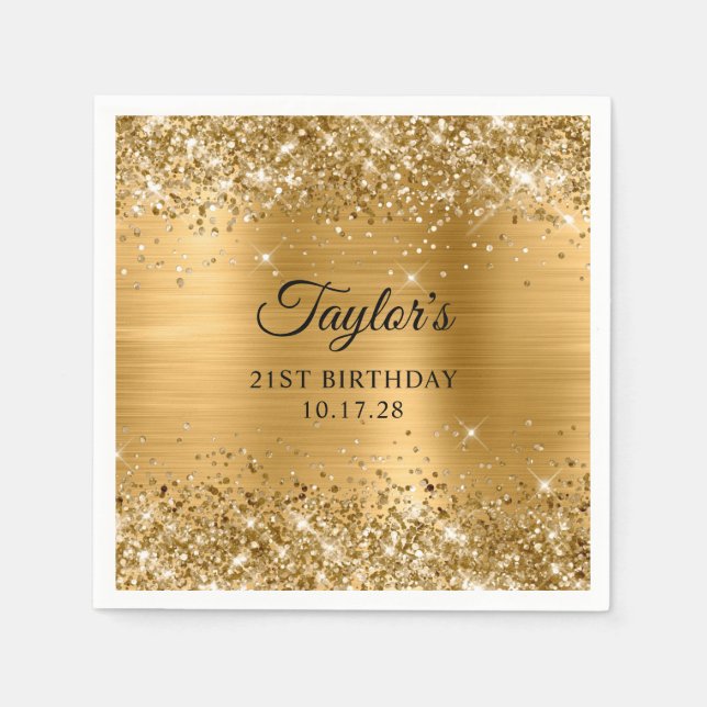 Serviette En Papier Glittery Gold Foil 21st Birthday (Devant)