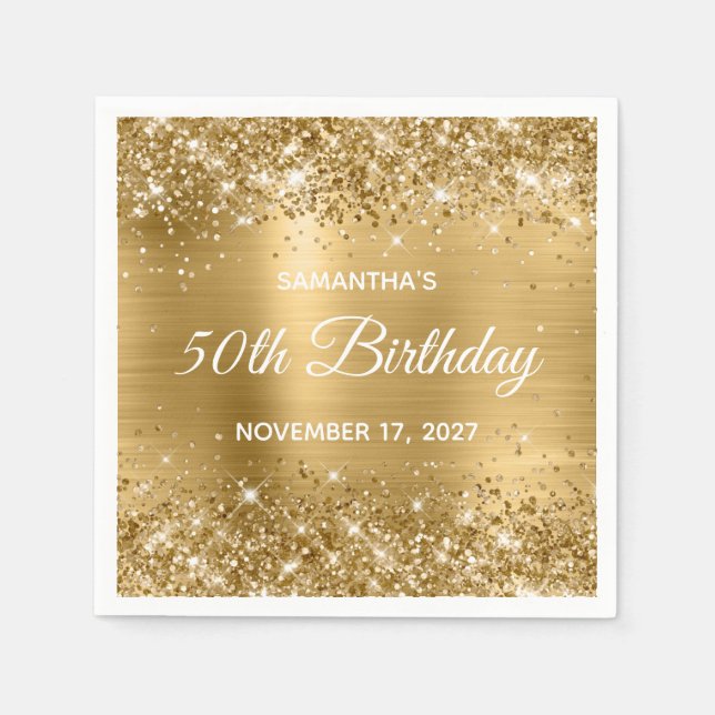 Serviette En Papier Glittery Gold Foil 50e anniversaire (Devant)