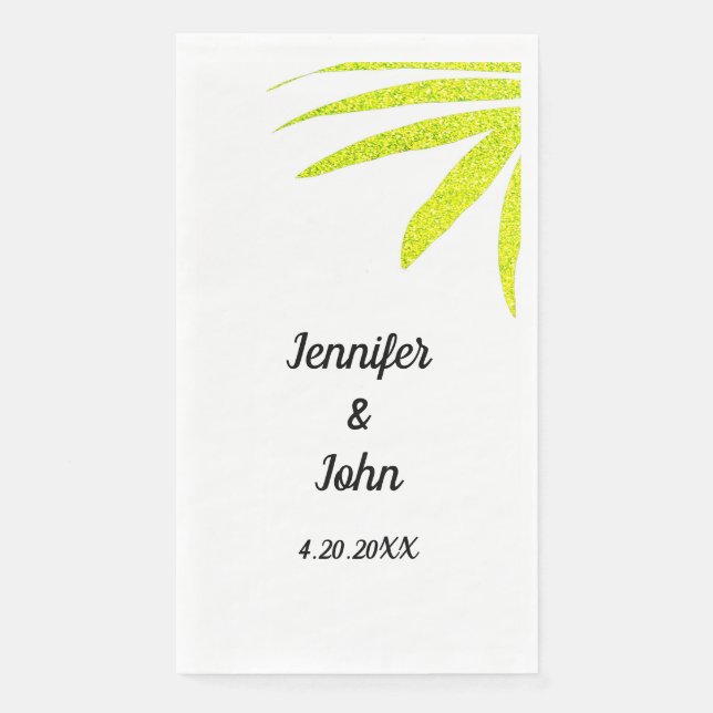 Serviette En Papier Glittery Golden Green Palm Mariage blanc (Devant)