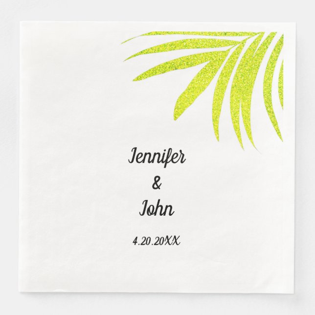 Serviette En Papier Glittery Golden Green Palm Mariage blanc (Devant)