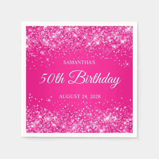 Serviette En Papier Glittery Hot Pink 50e anniversaire (Devant)