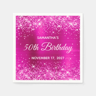 Serviette En Papier Glittery Hot Pink Foil 50e anniversaire