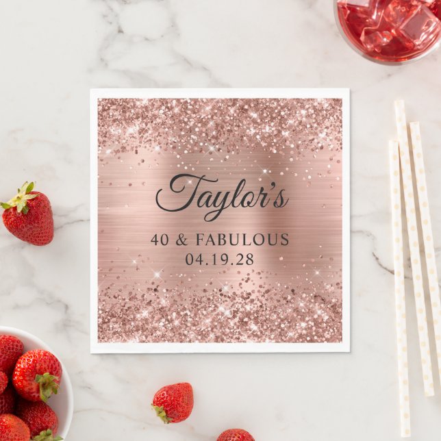 Serviette En Papier Glittery Rose Gold Foil 40 & Fabulous (En situation)