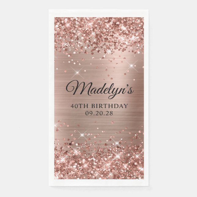 Serviette En Papier Glittery Rose Gold Foil 40e anniversaire (Devant)