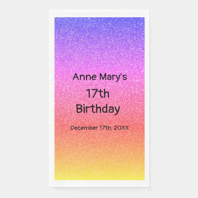 Serviette En Papier Glittery Rose Orange 17e anniversaire Personnalisé (Devant)