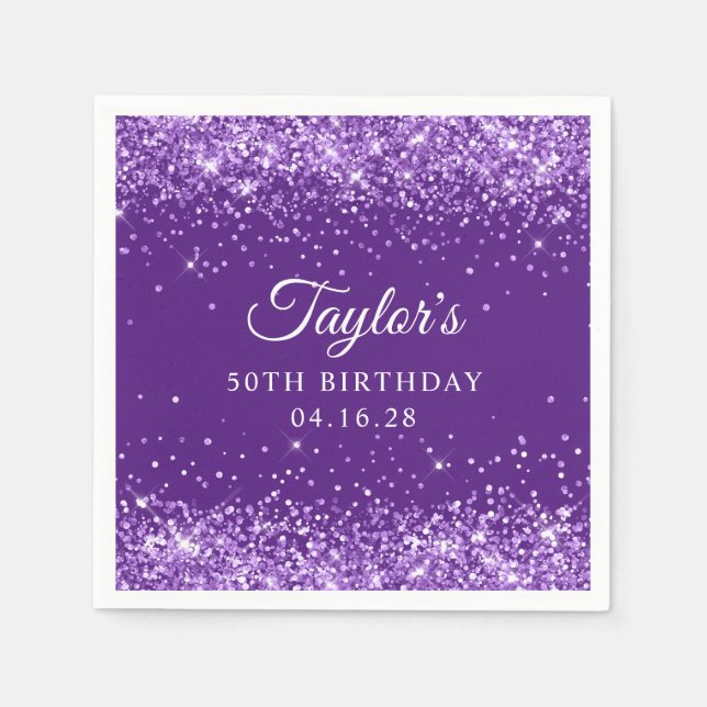 Serviette En Papier Glittery Royal Purple 50e anniversaire (Devant)