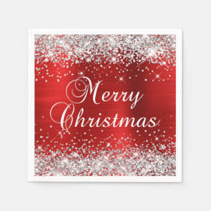 Serviette En Papier Glittery Silver and Red Joyer Christmas